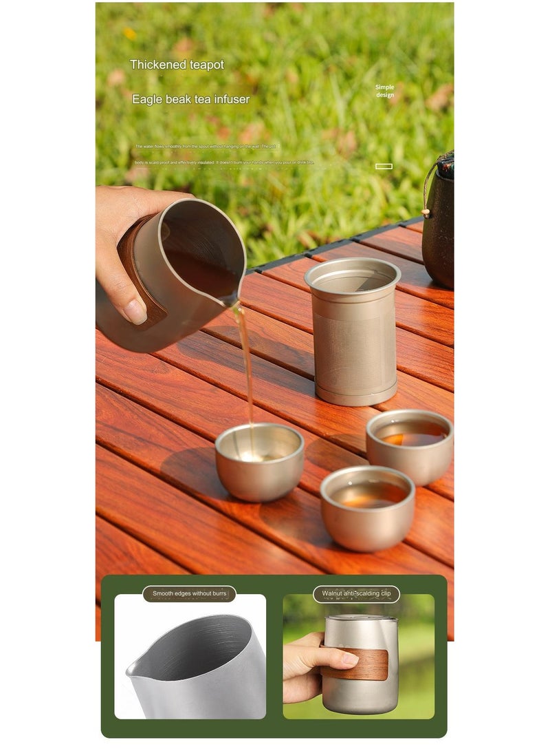 Titanium alloy portable travel tea set teapot double-layer tea cup outdoor camping tea set