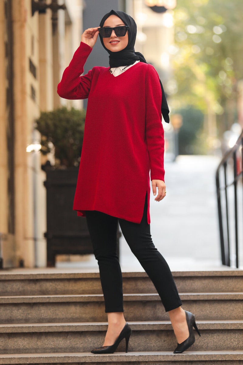 - Red Hijab Knitwear Tunic 18120K