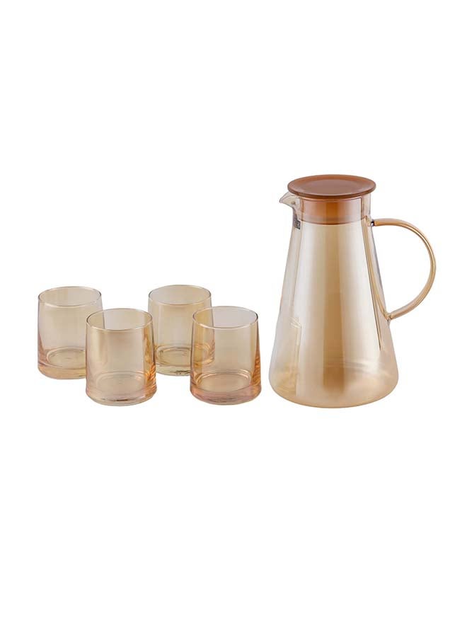 Royalford 5-Piece Water Jug and Cup Set- RF12209/ Includes 1800 ml Carafe and 4 260 ml Glasses/ with Lid, Pouring Spout, for Iced Tea, Juice, Milk, Coffee, Lemonade, Hot and Cold Multicolor