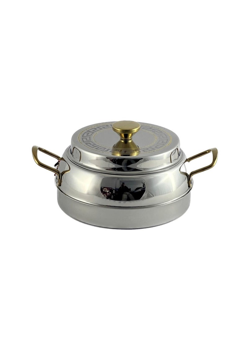 Ellora Hotpot 2500ml Capacity - Air Tight Lid - High Quality Stainless Steel - Silver & Etching Gold