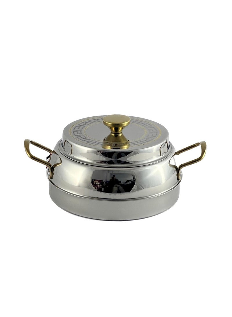 Ellora Hotpot 3500ml Capacity - Air Tight Lid - High Quality Stainless Steel - Silver & Etching Gold