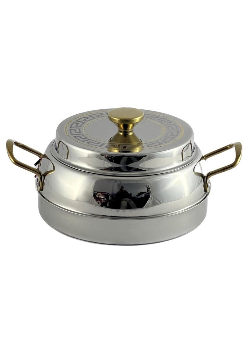 Ellora Hotpot 7500ml Capacity - Air Tight Lid - High Quality Stainless Steel - Silver & Etching Gold