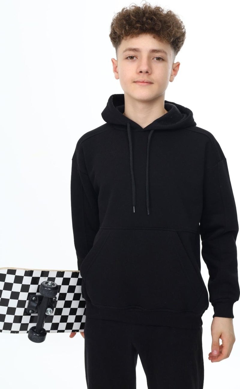 Boy's Hooded Kangaroo Pocket 3 Yarn Sweatshirt 7-12 Years 7141