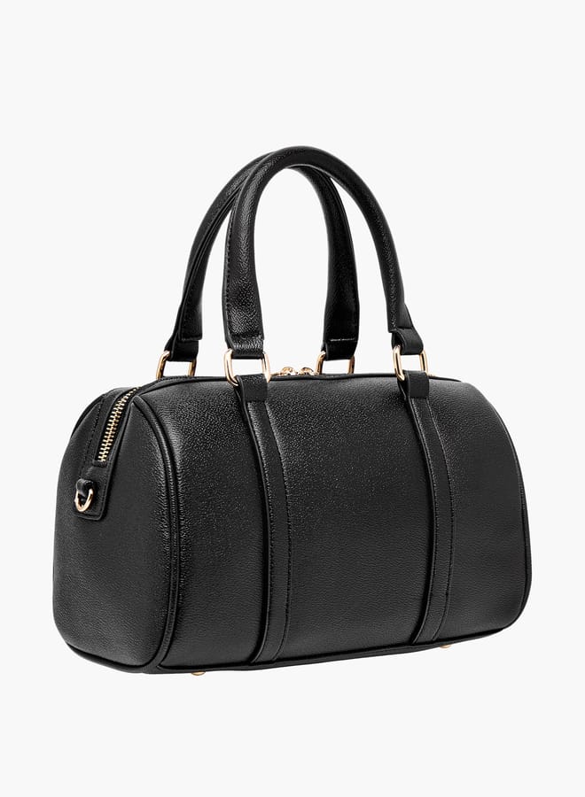 Women Solid Bowler Bag with Detachable Strap and Zip Closure