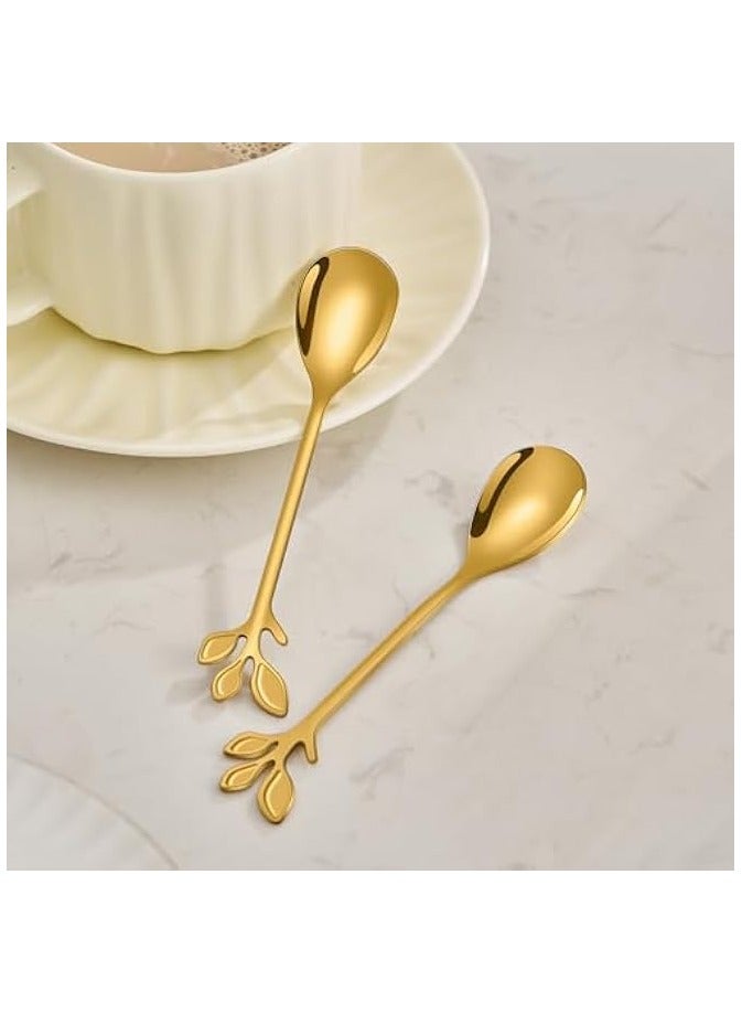 Stainless Steel Gold Leaf Coffee Spoon- 10 Pcs Creative Tableware Dessert Spoons, Stirring, Mixing, Sugar, Stir, Ice Cream, Cake