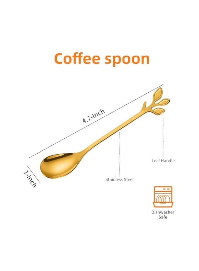 Stainless Steel Gold Leaf Coffee Spoon- 10 Pcs Creative Tableware Dessert Spoons, Stirring, Mixing, Sugar, Stir, Ice Cream, Cake