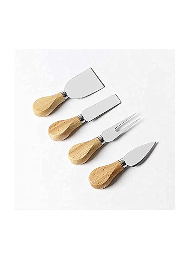 4 Pieces Set Cheese Knives with Bamboo Wood Handle Steel Stainless Cheese Slicer Cheese Cutter