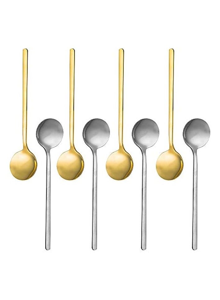 Pack of 8, Gold & Silver Plated Stainless Steel Spoons, findTop Mini Teaspoons Set for Coffee Sugar Dessert Cake Ice Cream