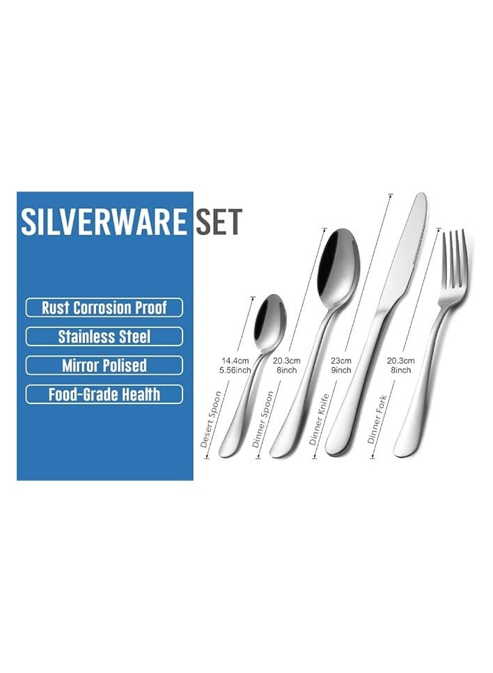 24 Pieces Cutlery Set, Stainless Steel Basic Flatware Cutlery Silverware for Home/Office/Party/Camping, Knife Fork Spoon Eating