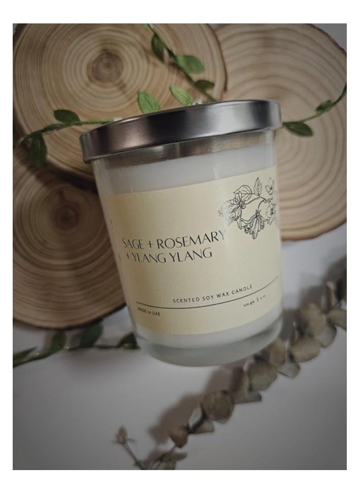 Natural Soy Wax Scented Candle for Stress Relief and Relaxation, 100% Soy Organic Aromatherapy Candle (Sage , Ylang Ylang, 110g)