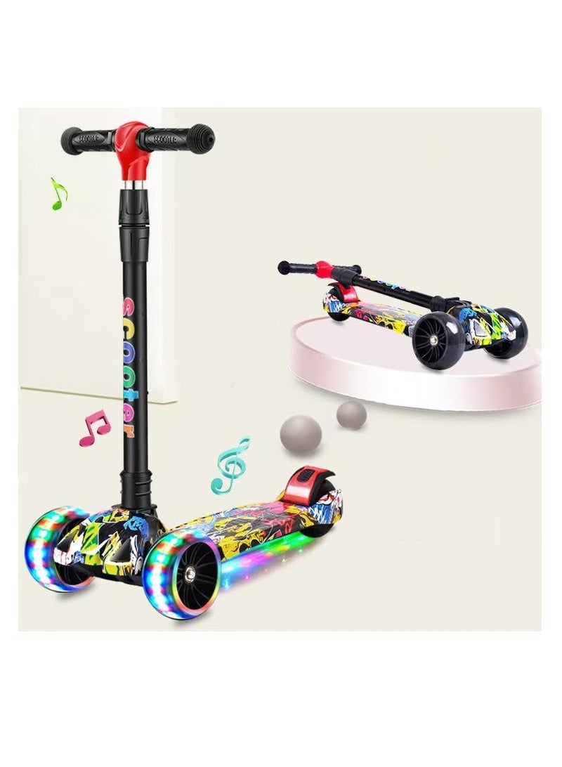 Foldable and adjustable kids scooter with graffiti pattern suitable for boys and girls (graffiti style)