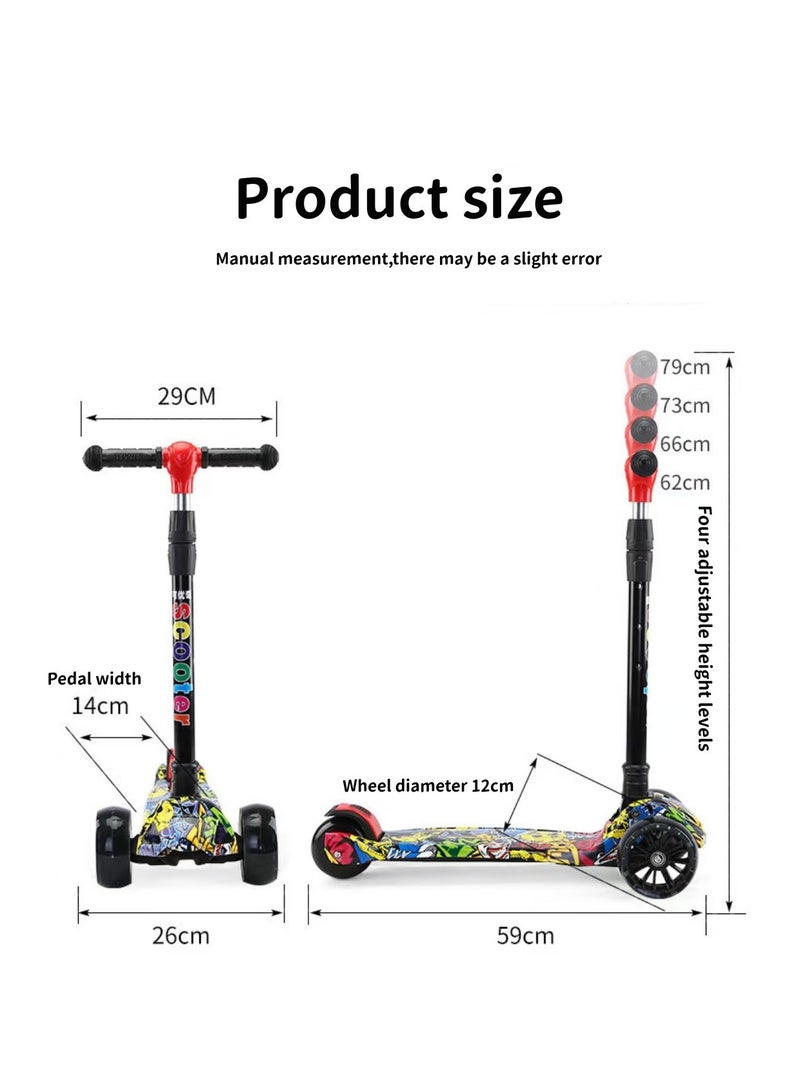 Foldable and adjustable kids scooter with graffiti pattern suitable for boys and girls (graffiti style)