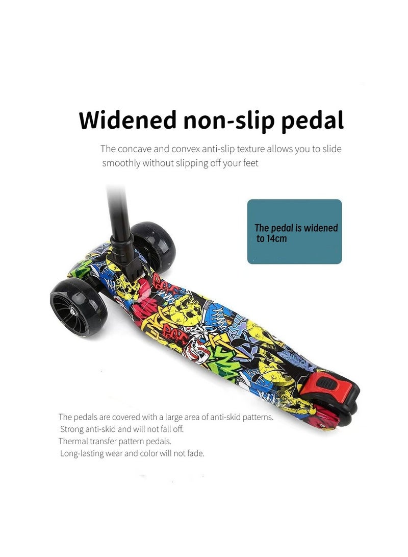 Foldable and adjustable kids scooter with graffiti pattern suitable for boys and girls (graffiti style)