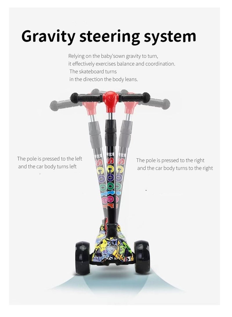 Foldable and adjustable kids scooter with graffiti pattern suitable for boys and girls (graffiti style)