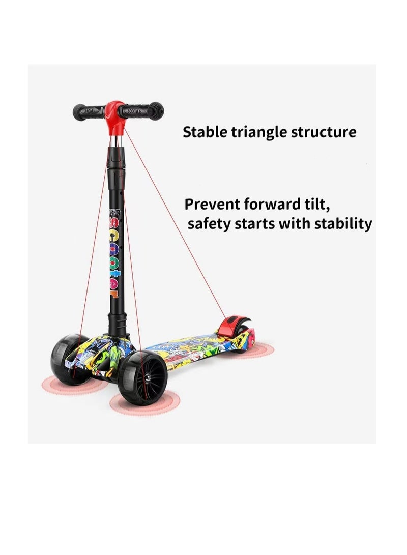 Foldable and adjustable kids scooter with graffiti pattern suitable for boys and girls (graffiti style)