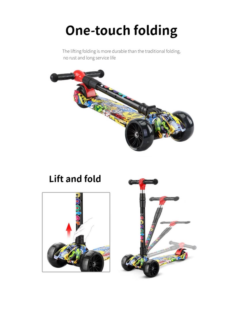 Foldable and adjustable kids scooter with graffiti pattern suitable for boys and girls (graffiti style)