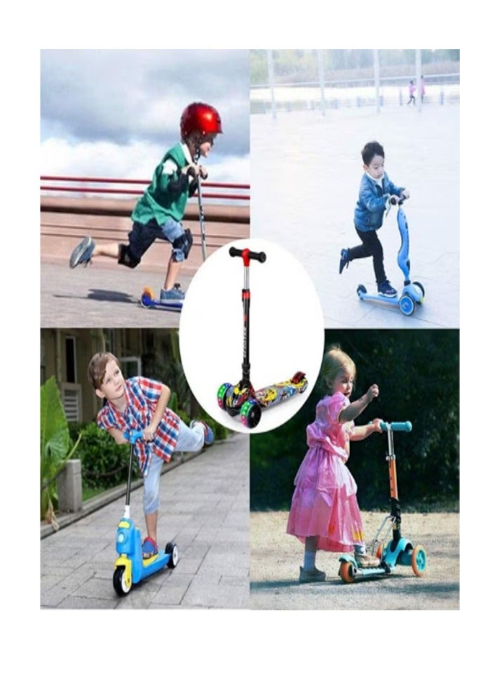 Foldable and adjustable kids scooter with graffiti pattern suitable for boys and girls (graffiti style)