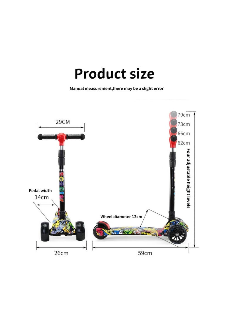 Foldable and adjustable children's scooter with graffiti pattern and music suitable for boys and girls (fashion princess)