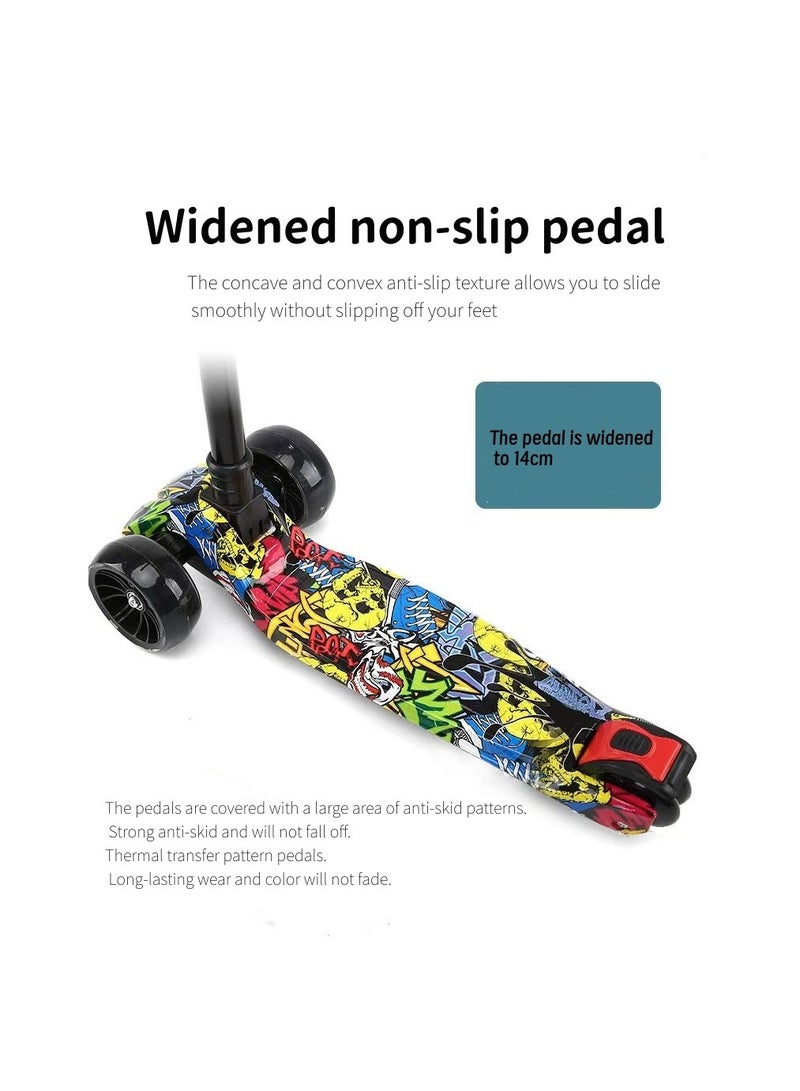 Foldable and adjustable children's scooter with graffiti pattern and music suitable for boys and girls (fashion princess)