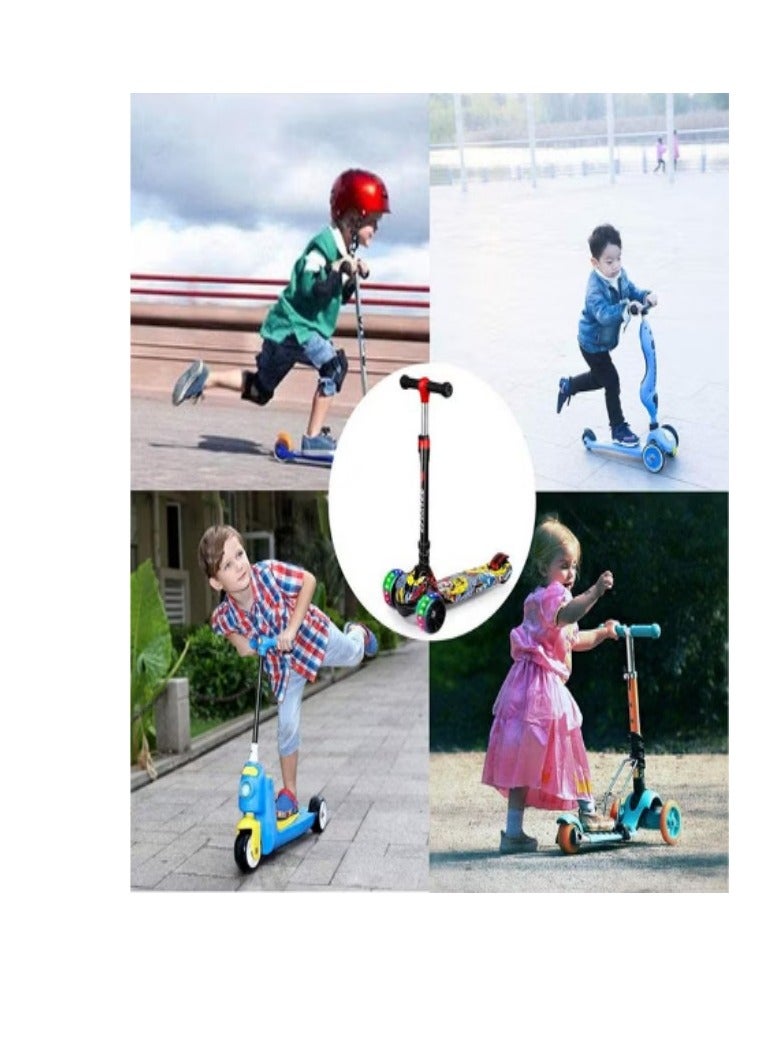 Foldable and adjustable children's scooter with graffiti pattern and music suitable for boys and girls (fashion princess)