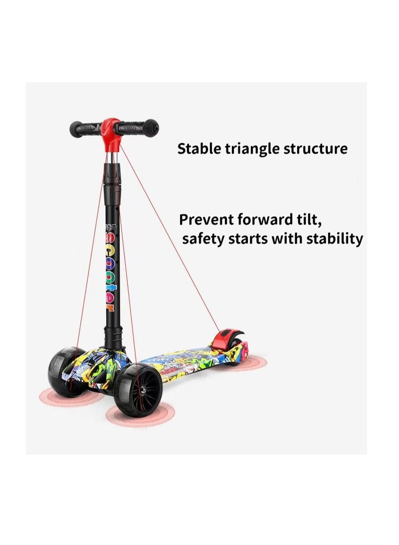 Foldable and adjustable children's scooter with graffiti pattern and music suitable for boys and girls (fashion princess)