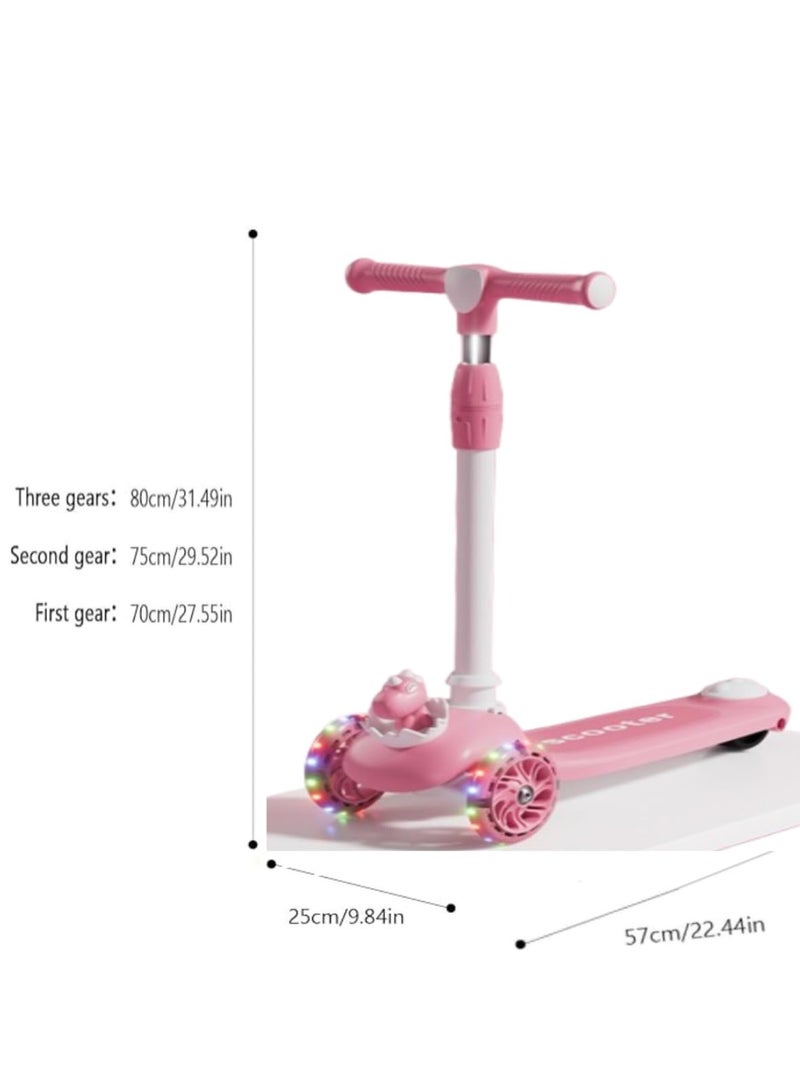 3 Wheel Scooter for Kids - Foldable & Unbreakable, 2-in-1 Kick Scooter with Music and Lights, Adjustable Height, Wide Deck, Flashing Wheel Light (Pink)