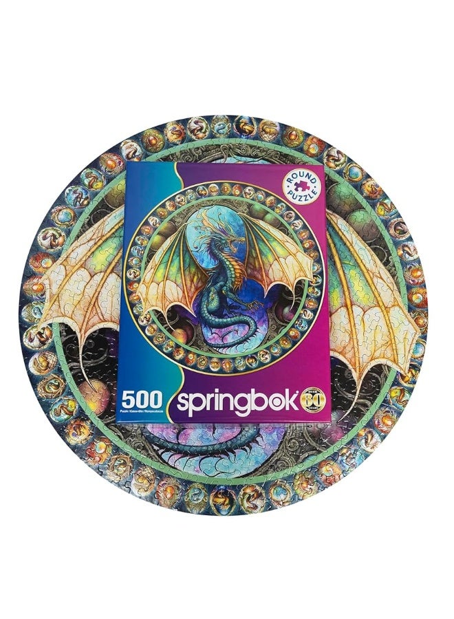 Springboks Dragon Heart 500 Piece Round Jigsaw Puzzle for Adults  Unique Cust Pieces with Spectacular Dragon Image  Made in USA