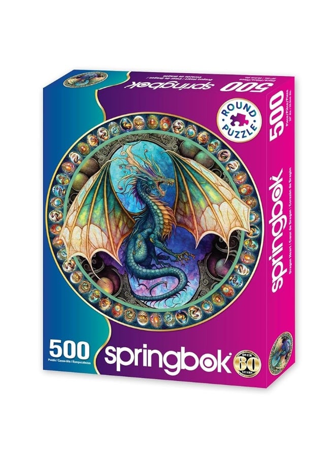 Springboks Dragon Heart 500 Piece Round Jigsaw Puzzle for Adults  Unique Cust Pieces with Spectacular Dragon Image  Made in USA