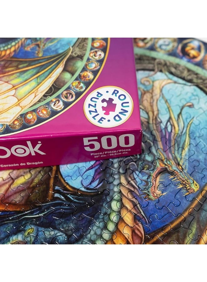 Springboks Dragon Heart 500 Piece Round Jigsaw Puzzle for Adults  Unique Cust Pieces with Spectacular Dragon Image  Made in USA