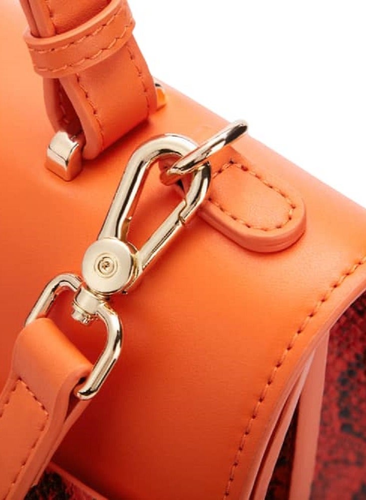 Genuine Leather Handbag for Women - Crossbody Women's Handbags, Ladies Fashion Small Purse, Women luxury crossbody sling bag, Tote Shoulder Bags - Orange