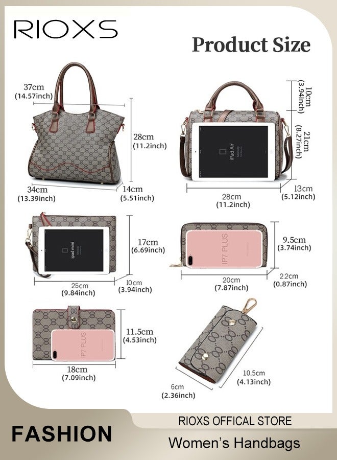 Women Fashion Bags 6pcs Handbags Large Capacity Satchel Purses and Handbags for Women Vintage Printing Shoulder Tote Bags and Wallets