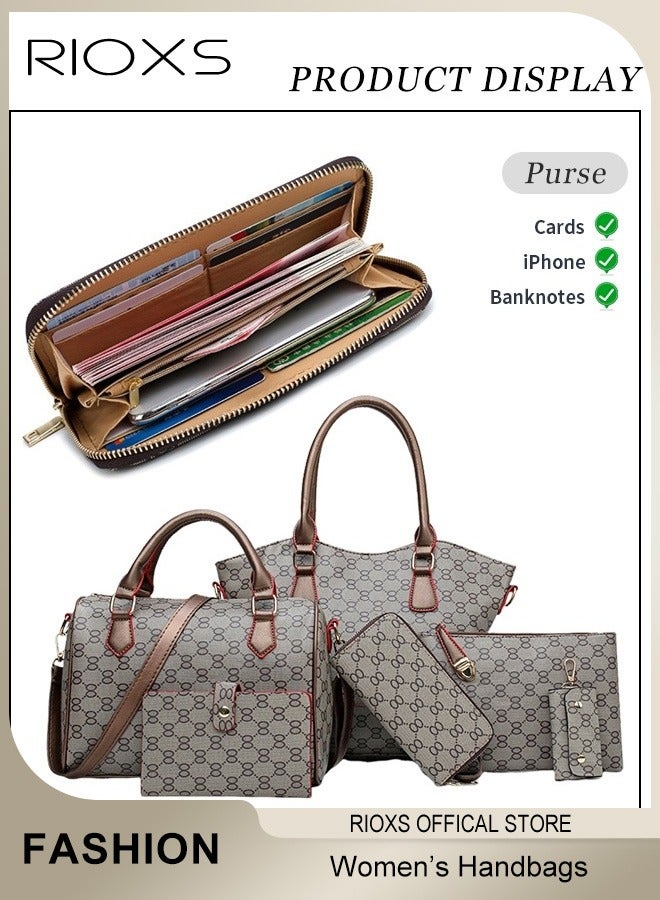 Women Fashion Bags 6pcs Handbags Large Capacity Satchel Purses and Handbags for Women Vintage Printing Shoulder Tote Bags and Wallets