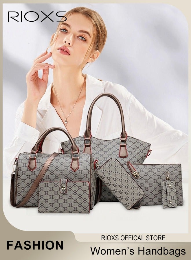 Women Fashion Bags 6pcs Handbags Large Capacity Satchel Purses and Handbags for Women Vintage Printing Shoulder Tote Bags and Wallets