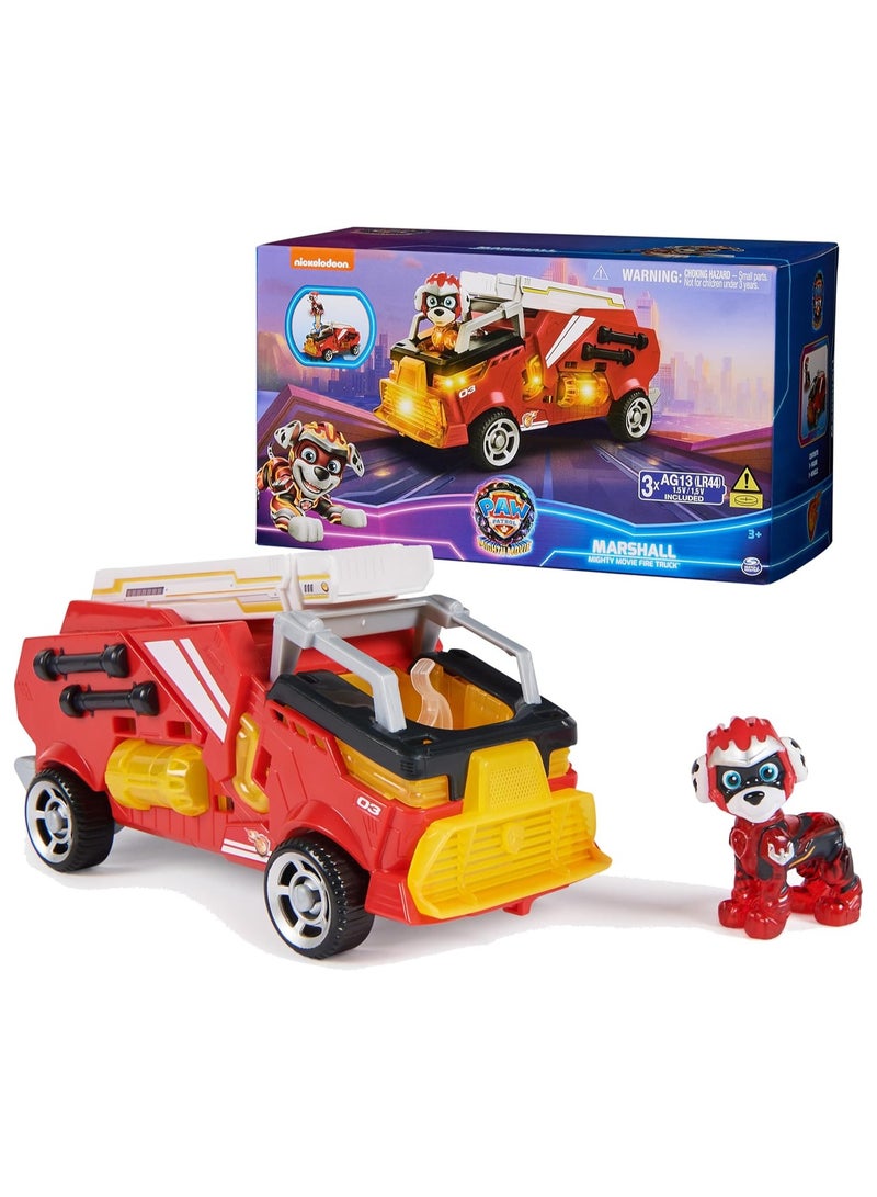 Paw Patrol: The Mighty Movie, Firetruck Toy with Marshall Mighty Pups Action Figure, Lights and Sounds, Kids Toys