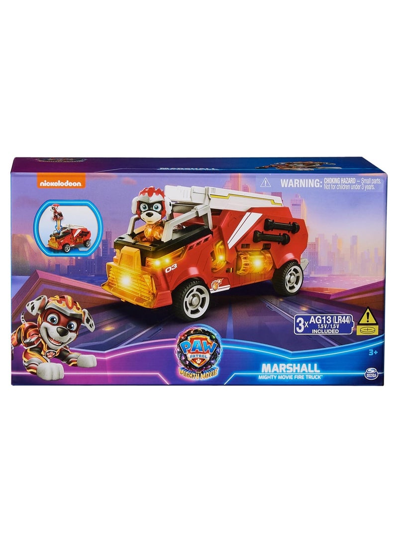 Paw Patrol: The Mighty Movie, Firetruck Toy with Marshall Mighty Pups Action Figure, Lights and Sounds, Kids Toys