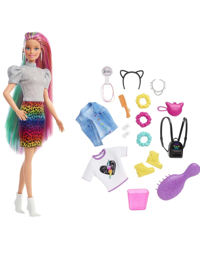 Barbie Leopard Rainbow Hair Feature Doll