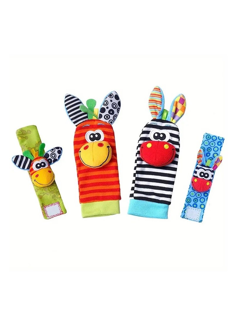 Baby Wrist Rattles Sock Toys, Newborn Baby Sock Toys 0-6 Months Foot Finder And Cartoon Cute Animal Set, Infant Rattle Socks Toy 3-6 Months, Soft Sensory Toys For 0-12 Months Toddler Newborns Boy Girl