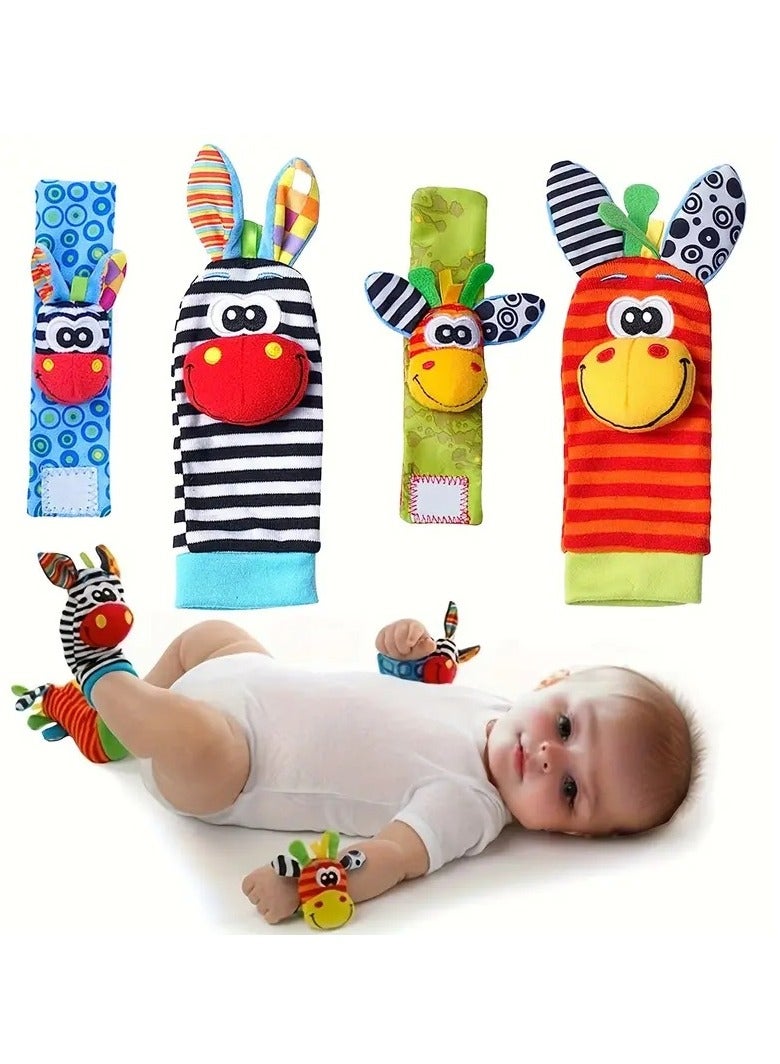 Baby Wrist Rattles Sock Toys, Newborn Baby Sock Toys 0-6 Months Foot Finder And Cartoon Cute Animal Set, Infant Rattle Socks Toy 3-6 Months, Soft Sensory Toys For 0-12 Months Toddler Newborns Boy Girl