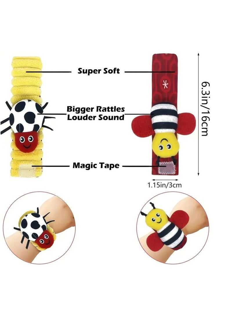 Baby Wrist Rattles Sock Toys, Newborn Baby Sock Toys 0-6 Months Foot Finder And Cartoon Cute Animal Set, Infant Rattle Socks Toy 3-6 Months, Soft Sensory Toys For 0-12 Months Toddler Newborns Boy Girl