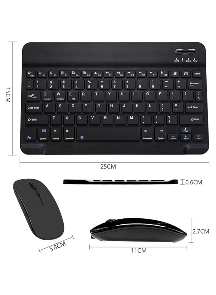 Bluetooth Keyboard and Mouse Combo - Ultra-Slim Portable Compact Wireless Mouse Keyboard Set for Android Windows Tablet Cell Phone iPhone iPad Pro Air Mini, iPad OS/iOS 13 - Black