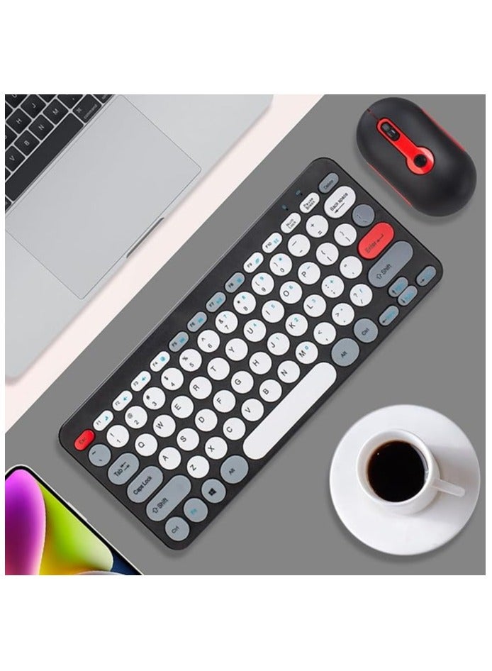 Wireless Keyboard Mouse Set, 2.4G Keyboard Mouse Combo, Slim Round Wireless Keyboard with Mute Design Laptop Button Feel for Desktops Computer Laptops (Black)