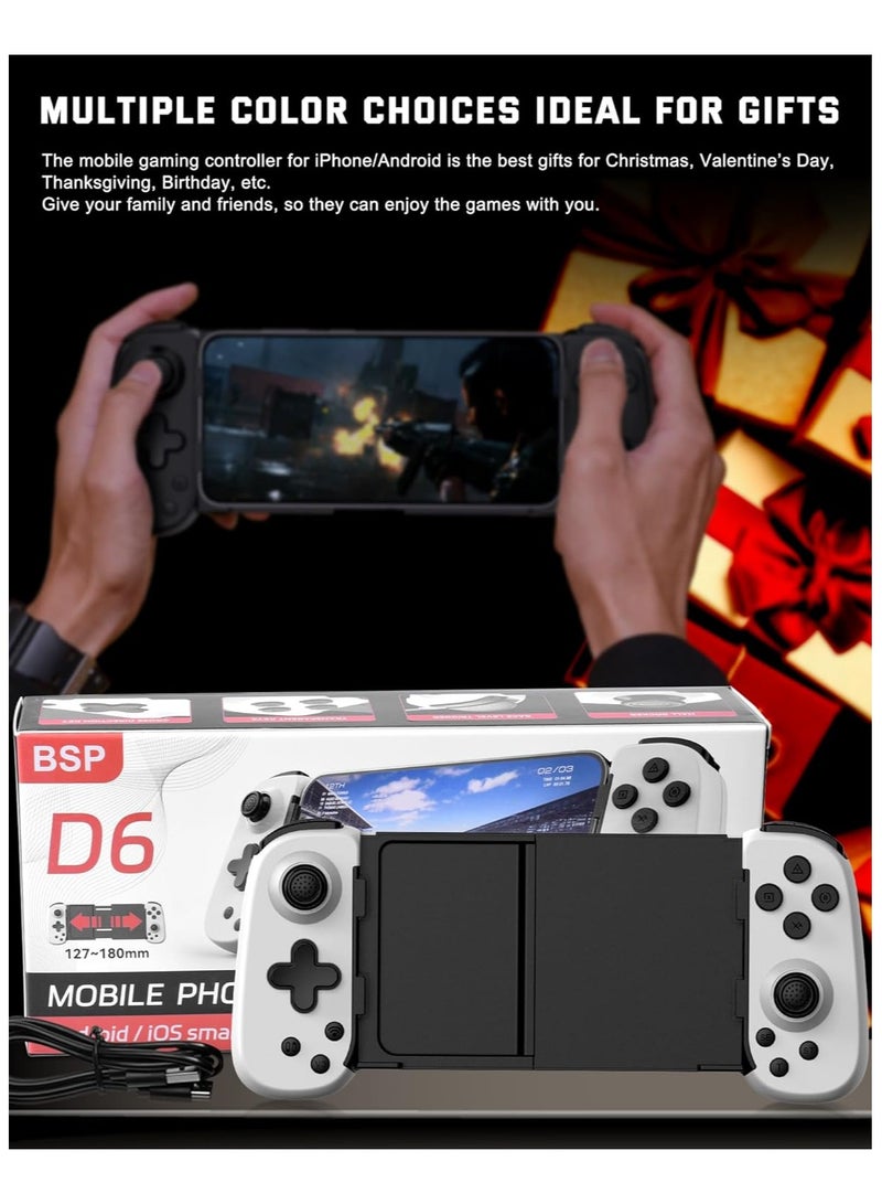 D6 Wireless Game Controller for iPhone/Android/PC, Multi-Platform Gamepad with Hall Joystick, Turbo, 6-Axis Gyro & Dual Motor Vibration – Compatible with Switch, PS3, PS4, iOS, Android | Cloud Gaming & Remote Play Support