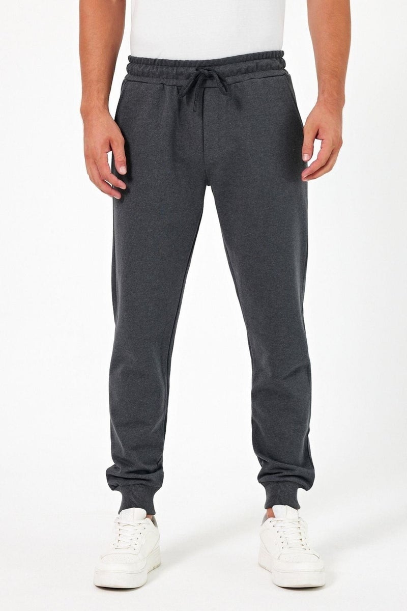 Thick Anthracite Men's Sweatpants Jogger Back Pocket Elastic Leg Regular Fit Non-raised