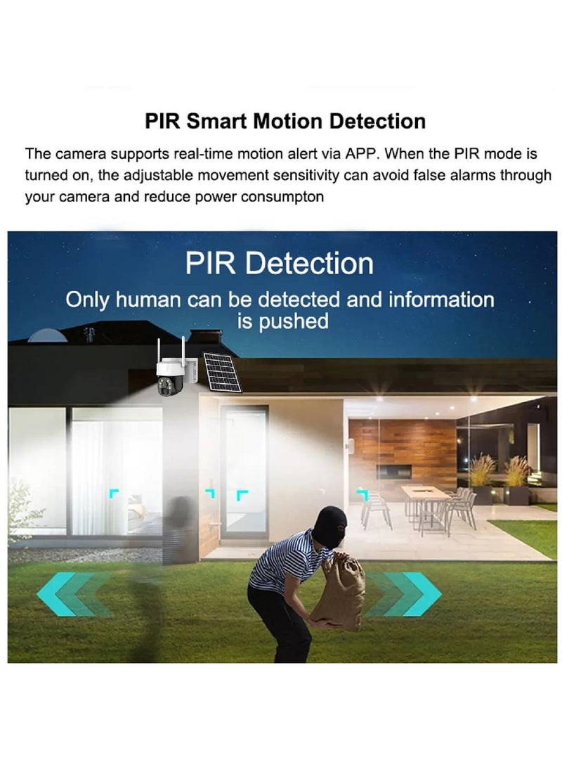 Solar CCTV Camera with 10x Dual Lens Zoom | IP65 Waterproof, Two-Way Audio, PIR Motion Detection, PTZ Functionality, and Remote App Access