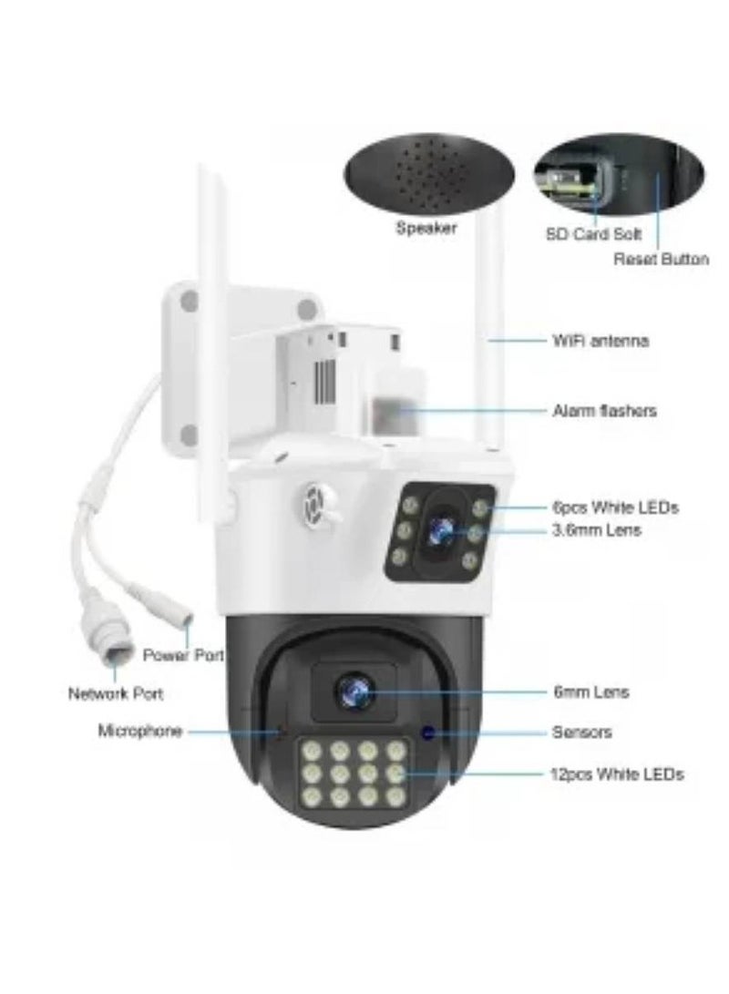 4MP Outdoor PTZ Camera WIFI with Dual-Screen Color Night Vision & 2K Wireless Security