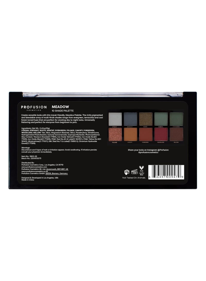 Cosmetics 10 Shade Eyeshadow Palette High Pigmented Multi Finish Colors  Vegan and Cruelty Free Create Stunning Looks On the Go Travel Friendly and Versatile Makeup Meadow