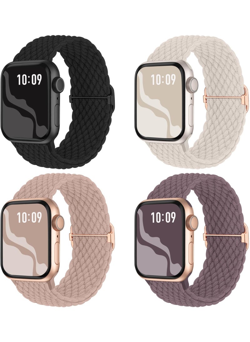 4pcs Braided Stretchy Solo Loop Compatible for Apple Watch Band 38mm 40mm 41mm 42mm for Women Men, Nylon Elastic Straps Wristbands for iWatch Series 10 9 8 7 6 SE 5 4 3 2 Ultra Ultra 2