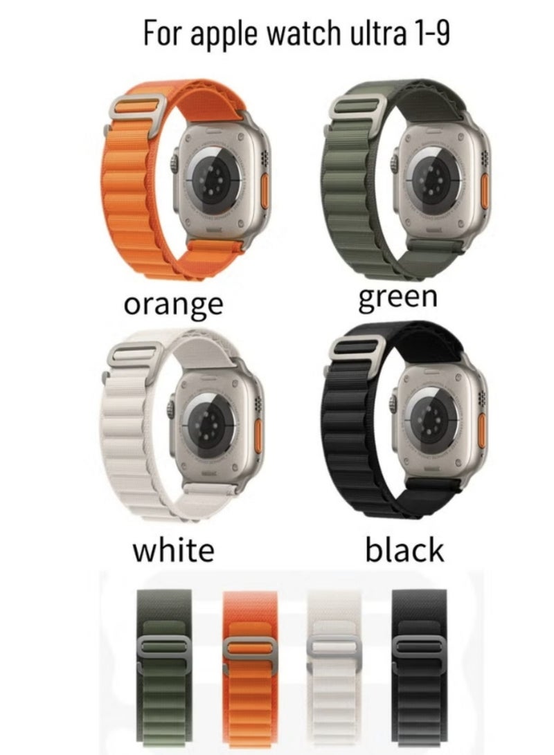 4Pack for Apple Watch Alpine Loop Band 49mm/45mm/44mm Nylon Woven Sport Strap for Apple Watch Series 8/Ultra/7/SE/6/5/4/3/2/8 White/Green/Orange/Black