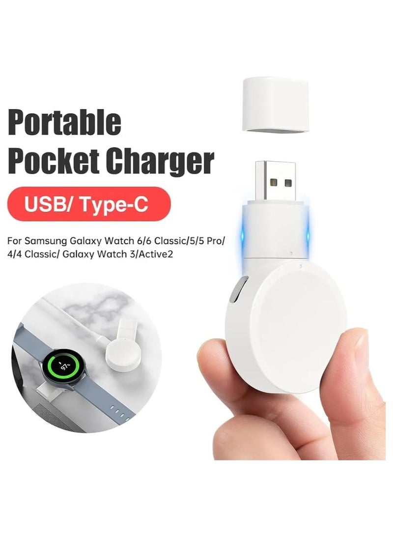 Portable Galaxy Watch Charger, USB Type-C Portable Charger for Samsung Galaxy Watch6/5/5Pro/4/4Classic/Active2 Wireless Smart Watch Accessories Rotatable Dual Charging Mode Adapter