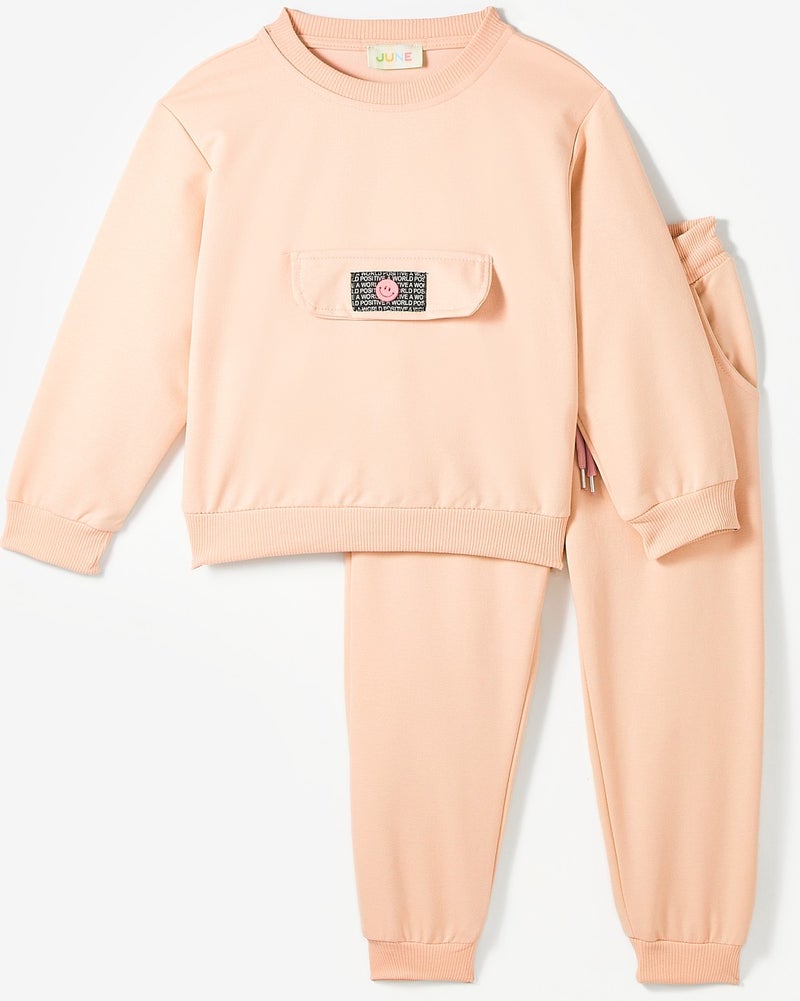 Kids Pocket Flap Detailed Sweatshirt and Sweatpants 2-Piece Set